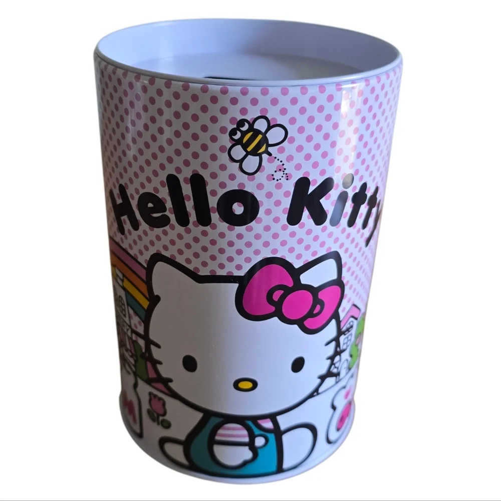 HELLO KITTY Pink Swiss Dot Coin Bank | Licensed Sanrio Metal Tin | Kawaii Room D